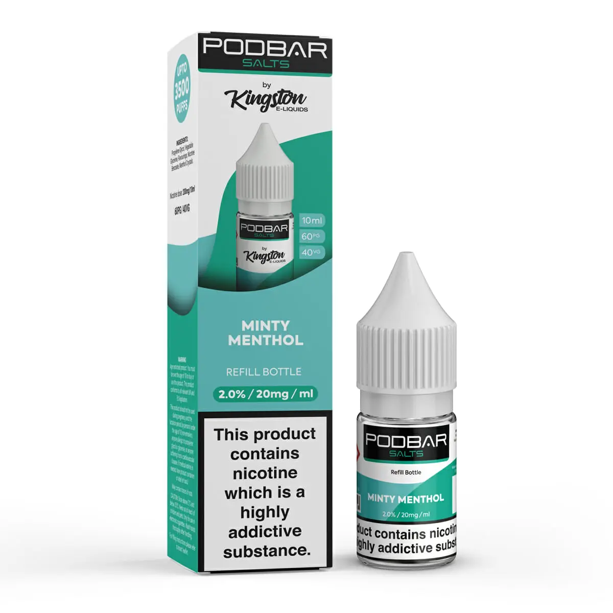  Minty Menthol Nic Salt E-Liquid by PodBar Salts By Kingston 10ml 